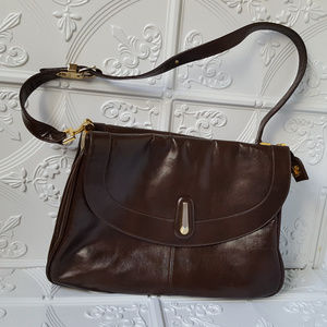 Lou Taylor Vintage Shoulder Bag Brown Leather Very Unique Genuine Leather